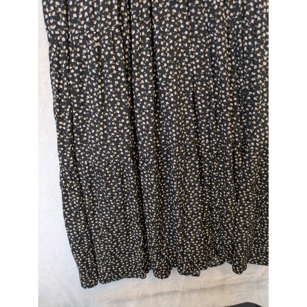 Brass & Roe Midi Dress Women's XS Black Floral Ruffle Collar Tiered - Picture 2 of 11
